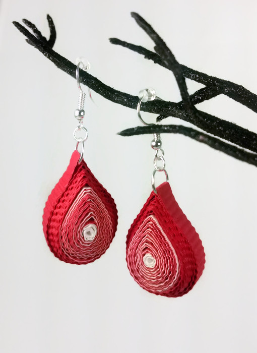 Blood Red Drop Earrings Paper Quilled Jewelry
